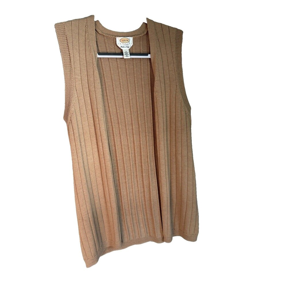 Talbots Petites Ribbed Knit Sweater Vest Open Front Tan Merino Wool Size S